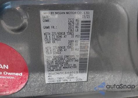 2015 Nissan Rogue Sl из США, поврежденный, VIN 5N1AT2MV7FC844018